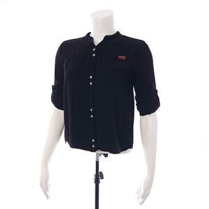 7 For All Mankind Solid Black Long Sleeve Snap Rayon Shirt Girls Size Large